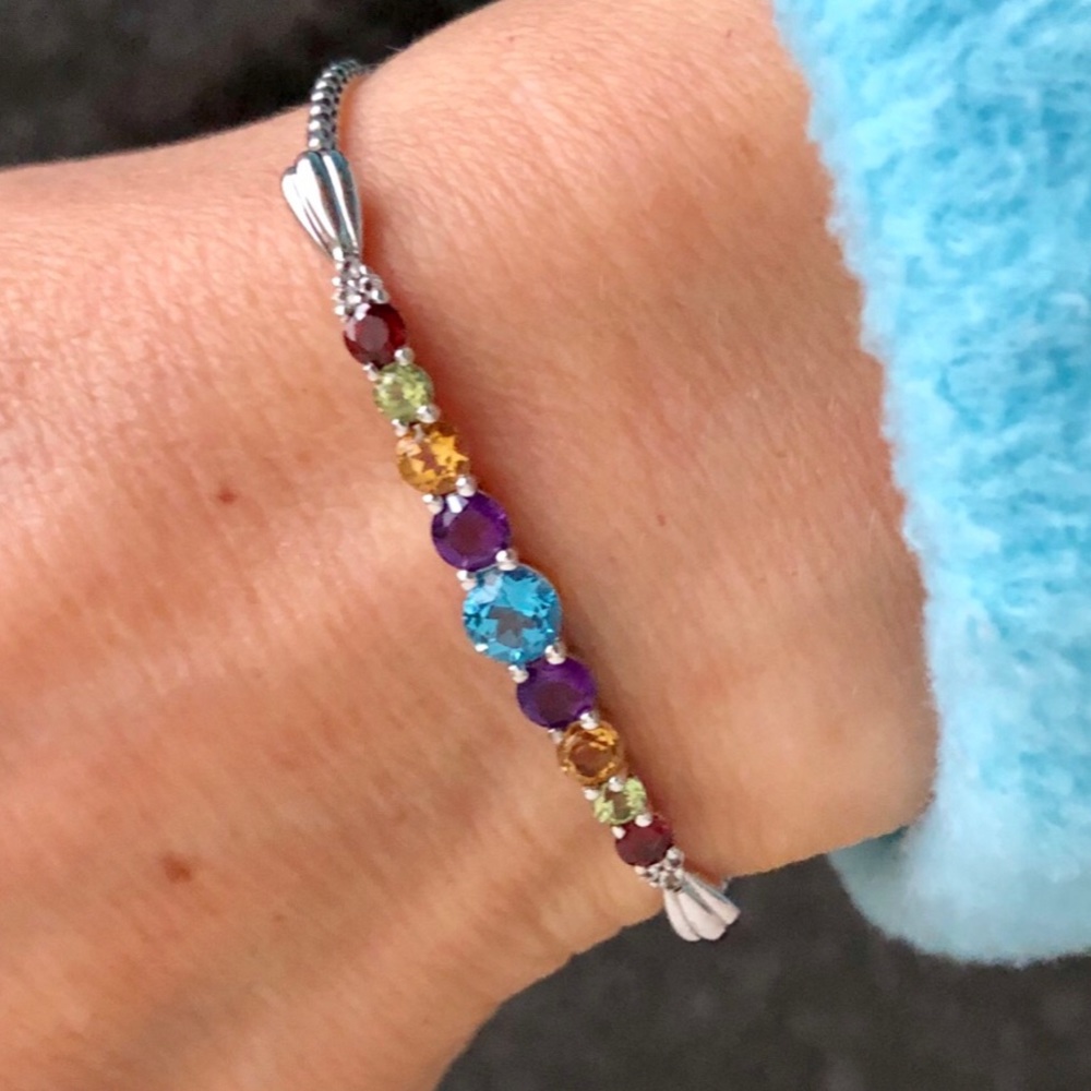 Blue Topaz & Amethyst Bracelet in 925 Sterling Silver, Adjustable